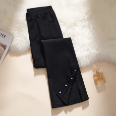 批发实拍大码胖妹妹春秋季新款韩版高腰显瘦开叉<b class='q'>镶钻</b>铆钉<b class='q'>牛仔裤</b>