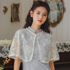 质检官图2023年夏季旗袍披肩司藤同款日常可穿蕾丝珍珠流苏披肩女