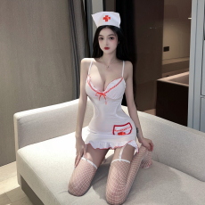 批发实价实拍<b class='q'>护士</b>服<b class='q'>制服</b>诱惑吊带裙睡衣套装性感露背荷叶边包臀连衣裙