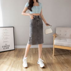 批发实拍2026夏季弹力<b class='q'>牛仔</b>裤女烟灰色时尚小个子半身裙a字中长<b class='q'>包臀裙</b>