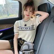 批发正确版 早秋D家潮牌短袖五角星泡泡袖针织衫女<b class='q'>杨颖</b><b class='q'>同款</b>毛衣上衣