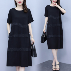 批发胖mm短袖t恤裙长款加肥加大夏季裙子胖mm遮肚显瘦大码女装<b class='q'>连衣裙</b>