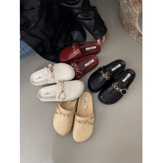 批发2023春夏新款包头半拖鞋女外穿懒人鞋大头乐福半拖鞋带扣件拖鞋