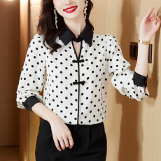 批发2026春季新款娃娃领<b class='q'>波点</b>长袖<b class='q'>雪纺</b><b class='q'>衫</b>女上衣<b class='q'>衬衫</b>打底衫遮肚显瘦百搭