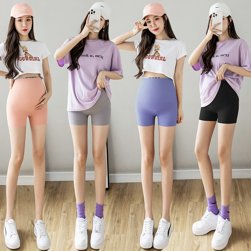 실사 임산부 레깅스 여름 얇은 스타일 3 점 바지 패션 다용도 복부 지지 상어 바지 요가 안전 바지 반바지
