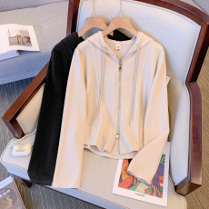 批发实拍<b class='q'>大码</b>女装胖mm2026春季双拉链<b class='q'>开衫</b>连帽上衣百搭显瘦休闲短外套