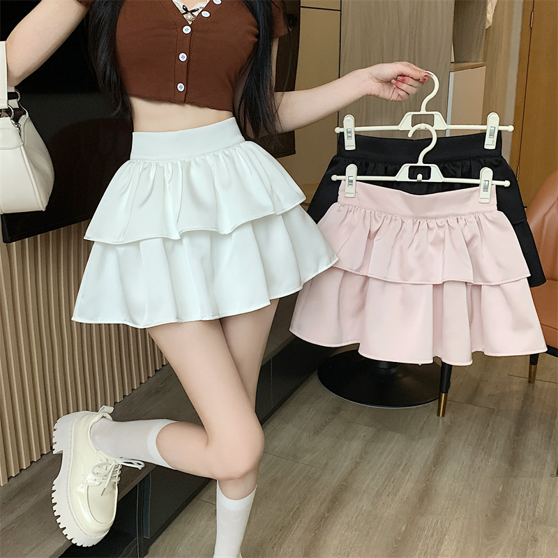 Real shot~Pleated skirt for women in spring and summer, sweet high-waisted, slimming, fluffy A-line skirt, cake skirt for little people