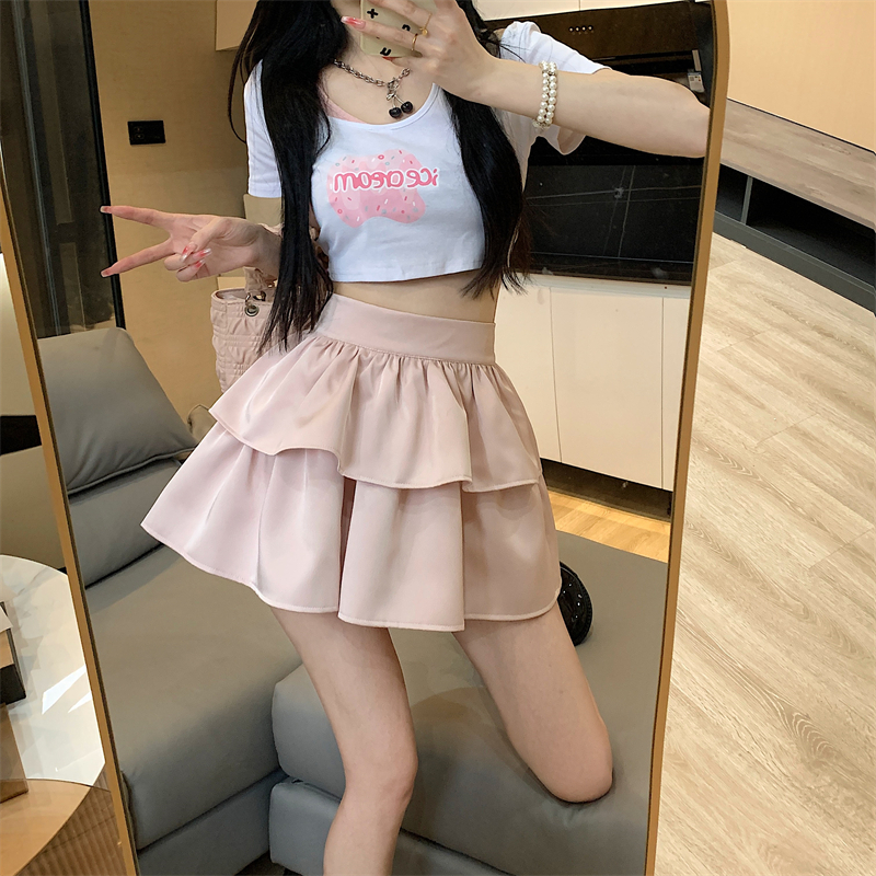 Real shot~Pleated skirt for women in spring and summer, sweet high-waisted, slimming, fluffy A-line skirt, cake skirt for little people