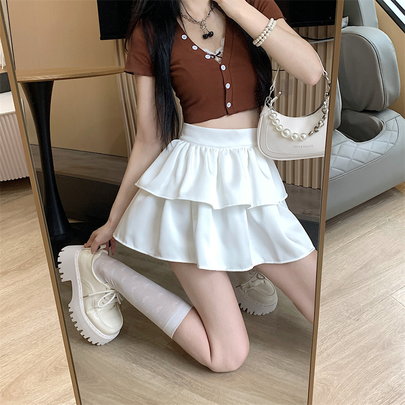 Real shot~Pleated skirt for women in spring and summer, sweet high-waisted, slimming, fluffy A-line skirt, cake skirt for little people