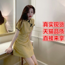 新款中国风少女款法式桔梗淡黄色旗袍改良版连衣裙子女夏季