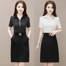 批发实拍2026春夏季新款波点连衣裙法式复古假两件收腰短袖<b class='q'>打底裙</b>