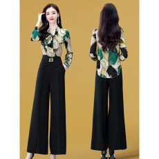 批发春秋时尚套装2025年新款女装春秋气质洋气职业<b class='q'>雪纺</b>阔腿裤两件套潮