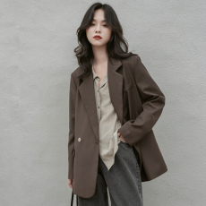 批发实拍 新款2025<b class='q'>春秋</b>气质休闲小西服咖色西装外套黑色小众