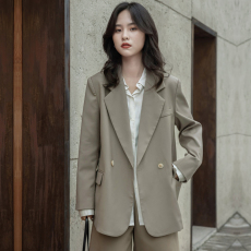 批发实拍 新款2025<b class='q'>春秋</b>气质休闲小西服咖色西装外套黑色小众