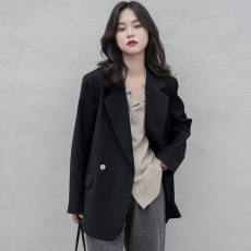 批发实拍 新款2025<b class='q'>春秋</b>气质休闲小西服咖色西装外套黑色小众
