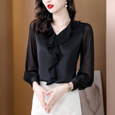 批发高级感雪纺v领<b class='q'>衬衫</b>上衣女<b class='q'>长袖</b>气质2024年秋季新款<b class='q'>衬衣</b>时尚洋气