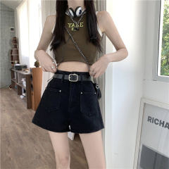 Actual shot and real price~New design high-waisted slimming and versatile wide-leg A-line denim shorts