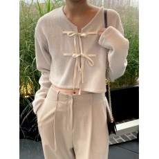 批发有货 小众胸前绑带甜美显瘦开衫蝴蝶结百搭<b class='q'>长</b>袖<b class='q'>T</b><b class='q'>恤</b>