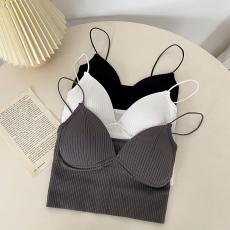 批发实拍实价辣妹三角杯胸垫上衣裹胸性感文胸小吊带背心无缝美背内衣