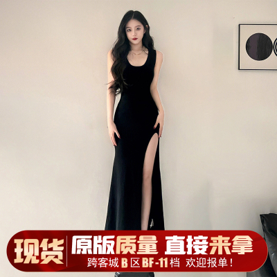 夏装2023年新款女装辣妹包臀紧身黑色连衣裙子夜总店长裙性感修身