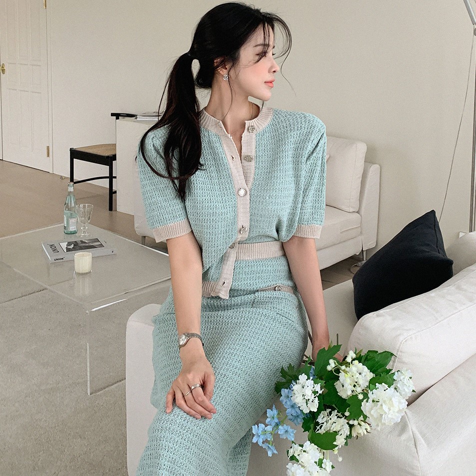 LN22154# 韩版INS时尚小香风针织两件套 服裝批發女裝批發服飾貨源