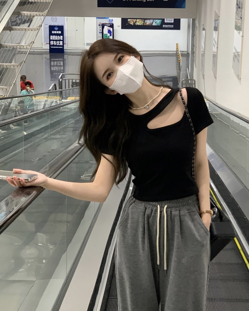 Summer pure lust design hollow slim short bottoming shirt short-sleeved T-shirt for women