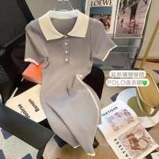 实拍~运动连衣裙夏时尚短袖休闲修身裙女polo领小个子学院风气质