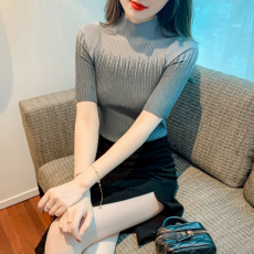 实拍！现货！有大图有视频！2023春夏撞色T恤针织衫五分袖毛衣女