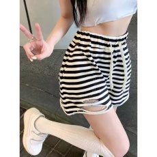 批发已出货 6535鱼鳞 破洞条纹休闲裤夏宽松松紧a字阔腿<b class='q'>裤</b>