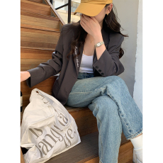 批发实价不减实拍灰色<b class='q'>小西装</b>外套秋季oversize休闲高级感字母刺绣上衣