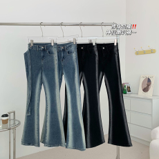 ZNZX2023春夏新品渐变微喇叭牛仔裤女辣妹高腰显瘦百搭紧身拖地裤