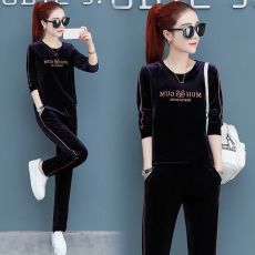 批发大码金丝绒<b class='q'>运动服</b>新款女春秋季时尚卫衣女韩版两件套刺绣休闲套装