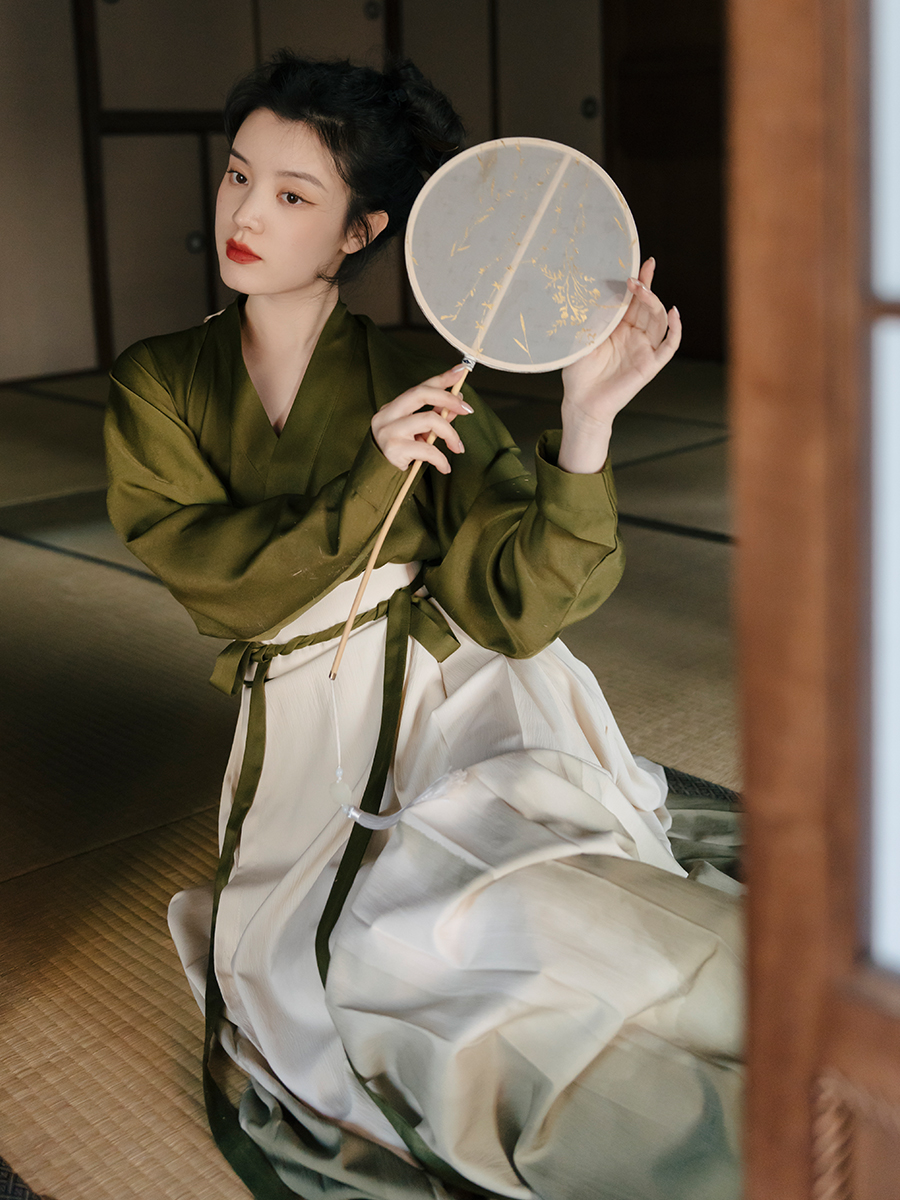 레트로 국풍 명 시스템 한푸 지불 칼라 좁은 소매 말 얼굴 치마 일상 반신 스커트 개선 한푸 세트