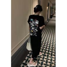 批发夏季新款短袖宽松韩版韩式印花开叉<b class='q'>中长款</b>连衣裙<b class='q'>T</b><b class='q'>恤</b>女牛奶丝