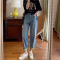 宝藏神裤果绿撞色翻边高腰牛仔裤女2023年新款宽松显瘦哈伦老爹裤轮播图2