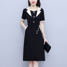 批发2025夏季新款胖妹妹修身显瘦遮肚西装领<b class='q'>中年</b>妈妈洋气<b class='q'>连衣裙</b>通勤