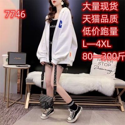 特大码女装200斤连帽运动卫衣女春季常规款韩版学生宽松外套潮