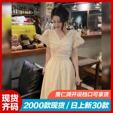 2023年新款女装夏季法式气质名媛高级感白色连衣裙子梨形身材长裙