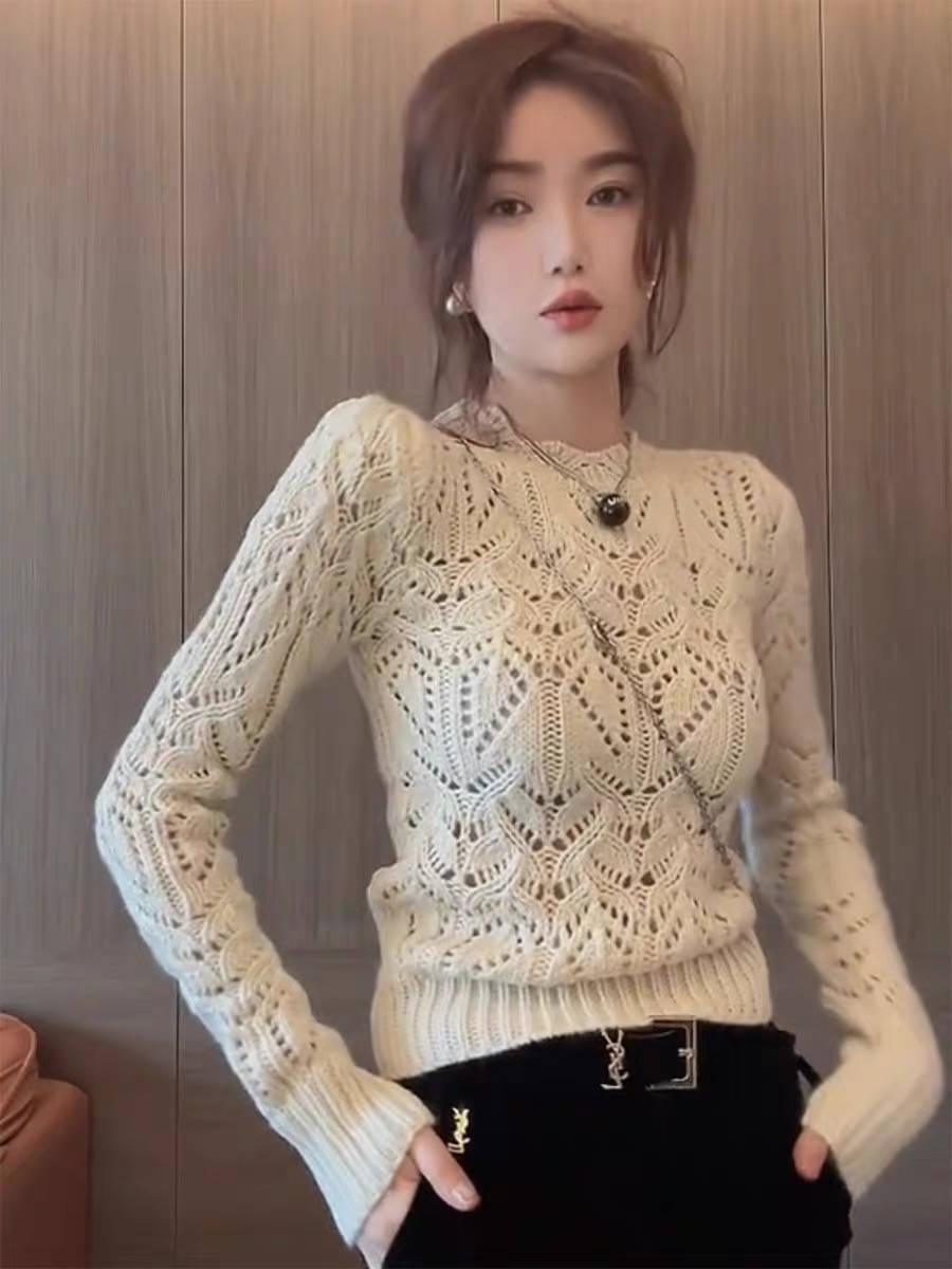 무거운 작업 자수 홀로우 아웃 디자인 센스 프랑스식 레트로 가을 겨울 새로운 부드러운 바람 몸매 가꾸기 슬림해 보이는 외출용 기본 셔츠