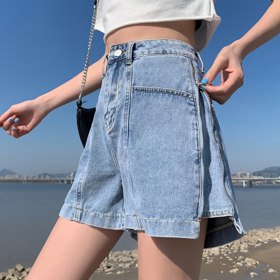 实拍胖mm高腰李潇洒拉链牛仔短裤女夏季大码宽松显瘦显腿长热裤