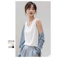 批发<b class='q'>双层</b><b class='q'>雪纺</b><b class='q'>吊带</b><b class='q'>背心</b>女2023春夏v领宽松外穿内搭白色打底衫无袖上衣