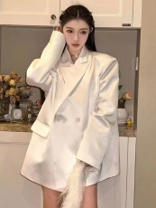 高级感缎面西装外套女2023年春季小个子韩系百搭宽松休闲西服上衣