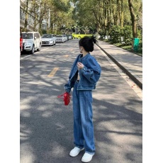 批发早<b class='q'>春</b>时尚洋气港味复古牛仔套装女韩版小个子牛仔裤牛仔外套两件套