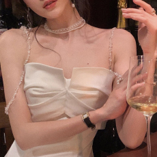 钻链白色吊带连衣裙生日高级感抹胸小礼服女聚会宴会性感礼服长裙