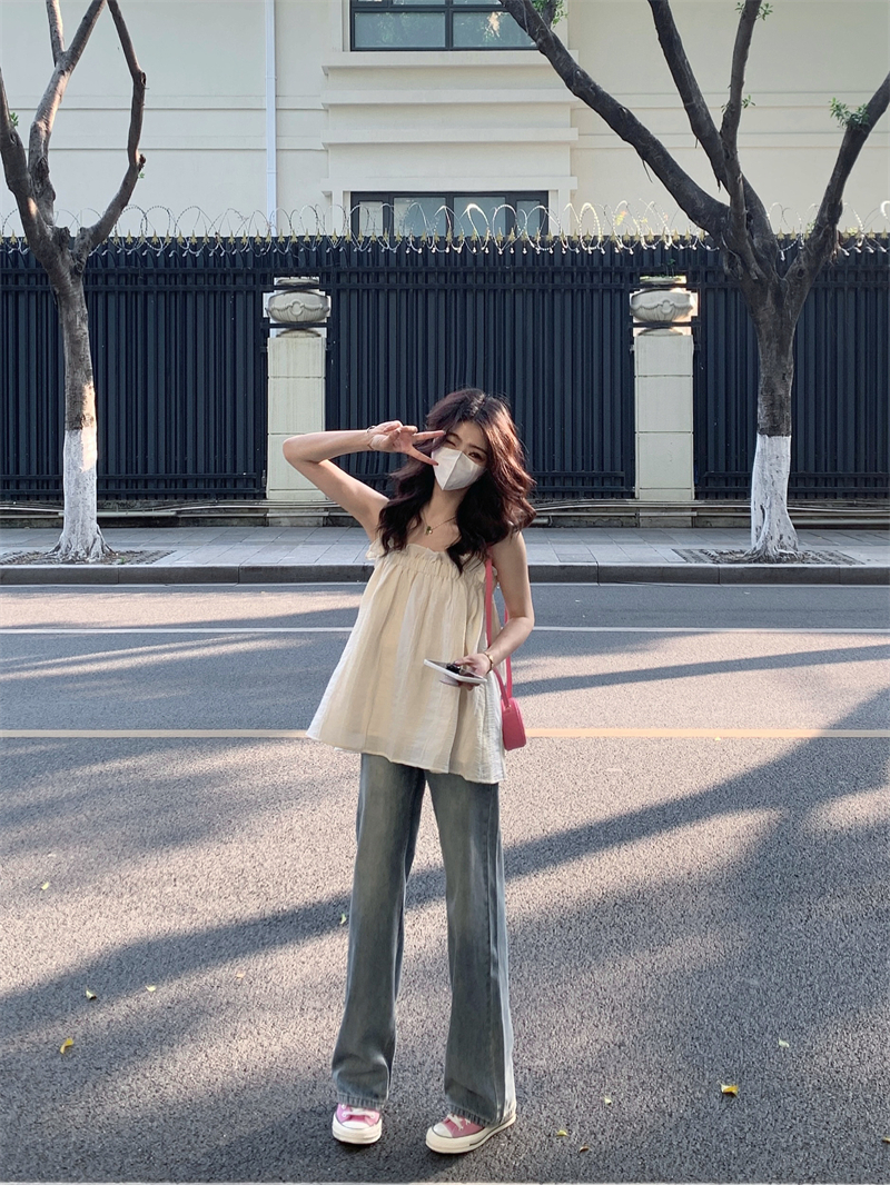 實拍#溫柔純欲風露鎖骨吊帶女小眾寬鬆ins設計感抹胸上衣女夏