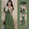 娃娃领绿色连衣裙子胖mm显瘦法式高级感大码女装2023新款夏季长裙轮播图1