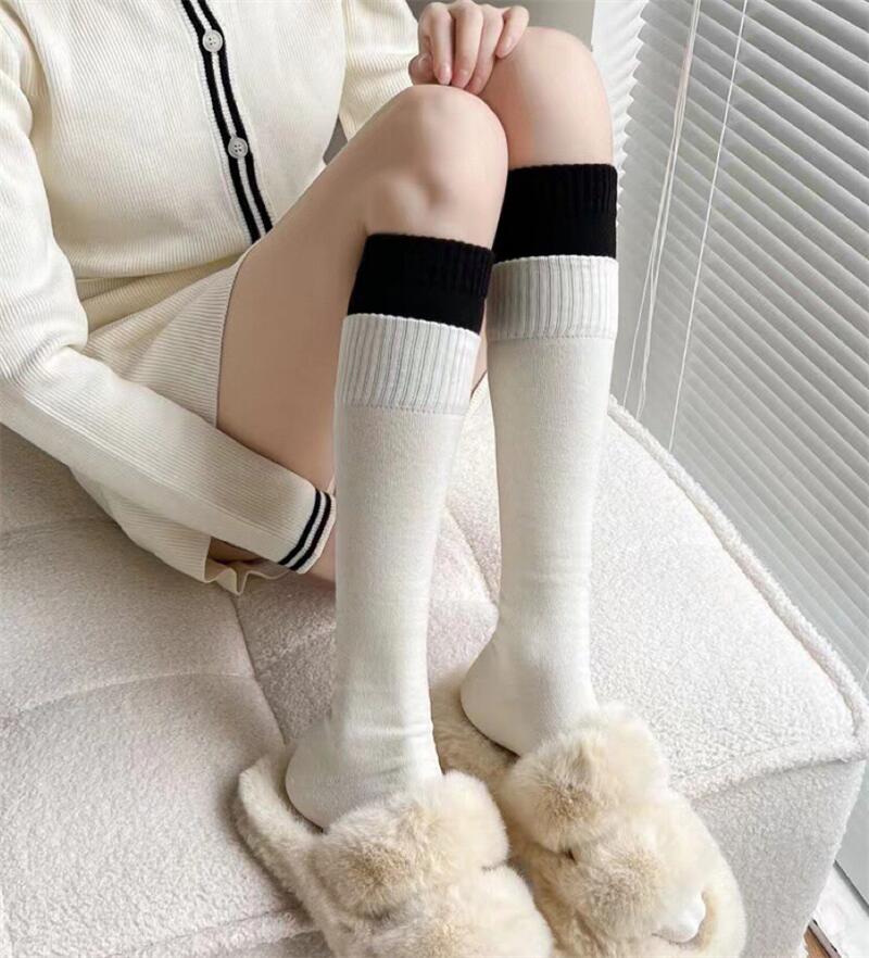 实价不减价~小腿袜及膝袜双袜口拼接堆堆袜棉袜长袜中筒袜女袜子-魔女