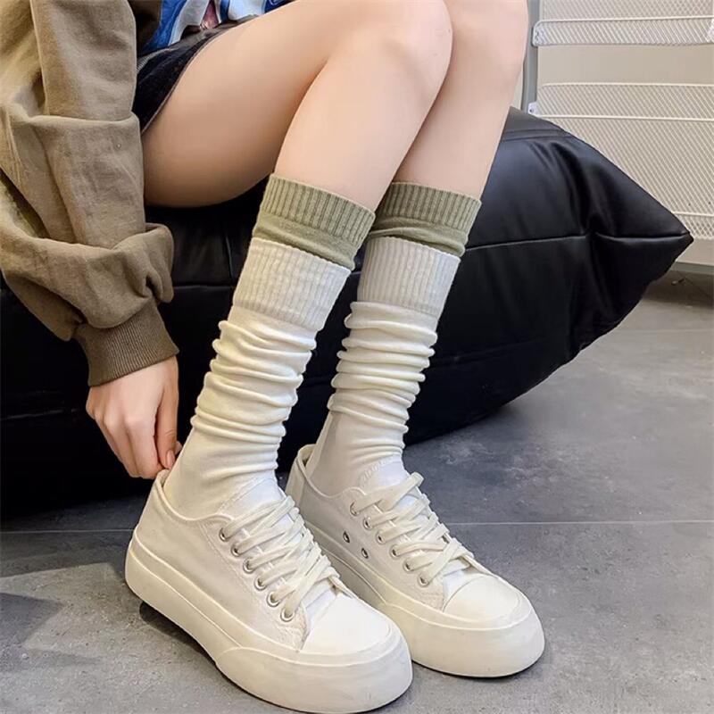 实价不减价~小腿袜及膝袜双袜口拼接堆堆袜棉袜长袜中筒袜女袜子-魔女