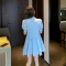 蓝色娃娃领连衣裙2023年新款夏季收腰减龄泡泡袖小个子a字仙女裙轮播图4