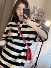 现货 2023春夏米奇字母条纹短袖polo衫T恤女